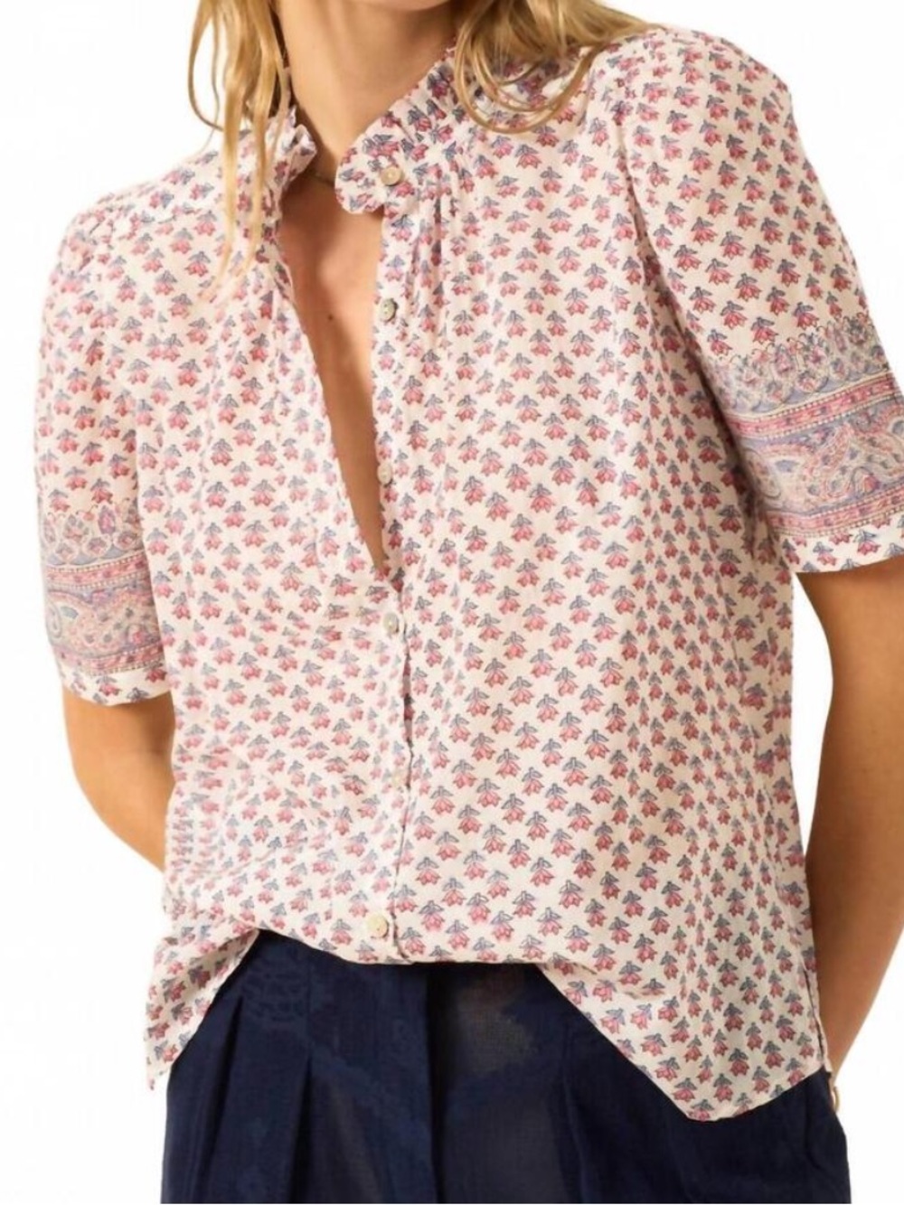 ALIX OF BOHEMIA Winnie Antique Shirt White Tulip Blouse Boho Casual XS